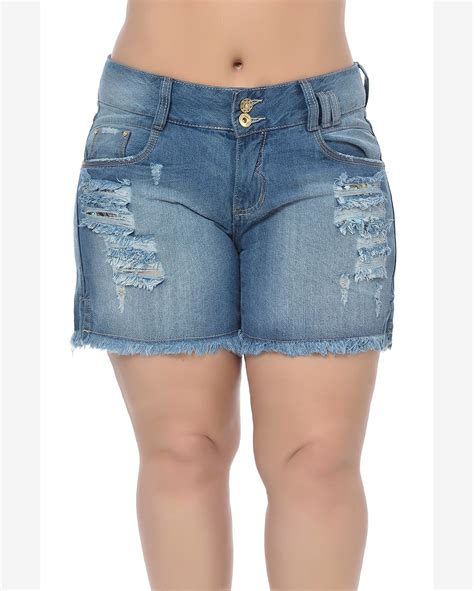 Riachuelo Shorts Jeans Destroyed Barra Desfiada Plus Size