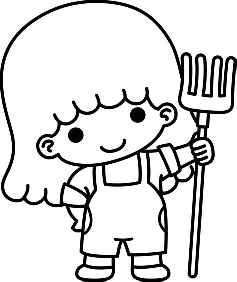 Farmer Girl Holding Fork Ready To Work Vector Art At Vecteezy