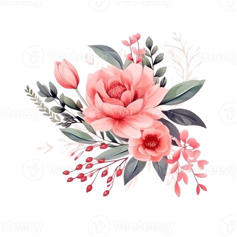 Watercolors Pink Flower Bouquets Leaf Branches Isolated 27729282 PNG