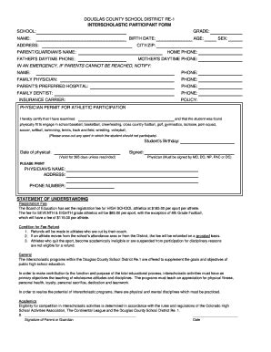 Fillable Online Interscholastic Participant Form Fax Email Print