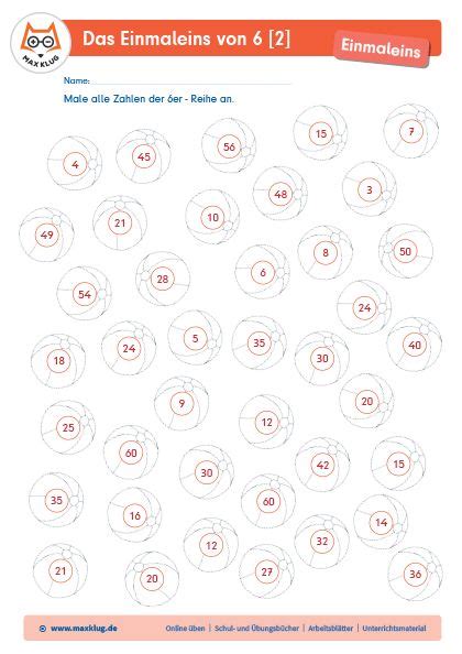 Mit diesem kostenlosen Übungsblatt 6er Reihe aus dem kleinen