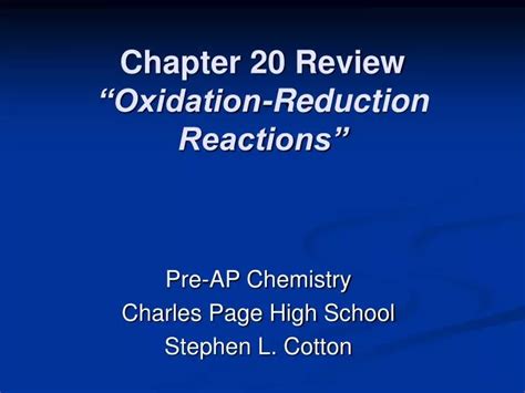 Ppt Chapter Review Oxidation Reduction Reactions Powerpoint