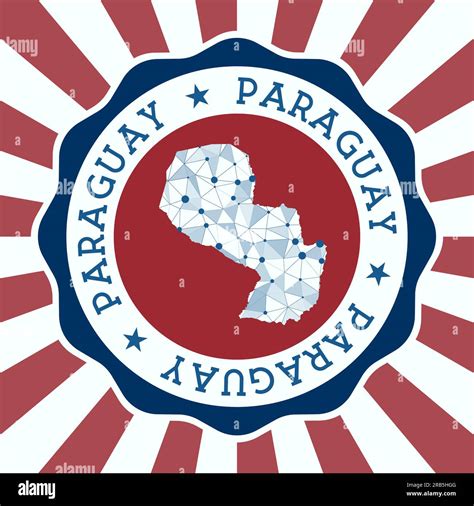 Paraguay Badge Round Logo Of Country With Triangular Mesh Map And