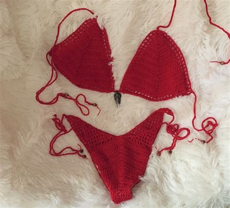 Gorgeous Red Retro String Bikini Handmade Crochet US Size 8 Etsy