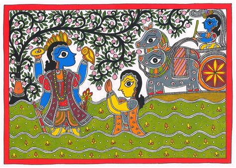 Madhubani Painting Krishna And Akrura Painting By Sarita Devi Saatchi Art