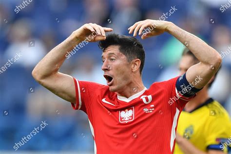 Polands Robert Lewandowski Reacts During Uefa Editorial Stock Photo