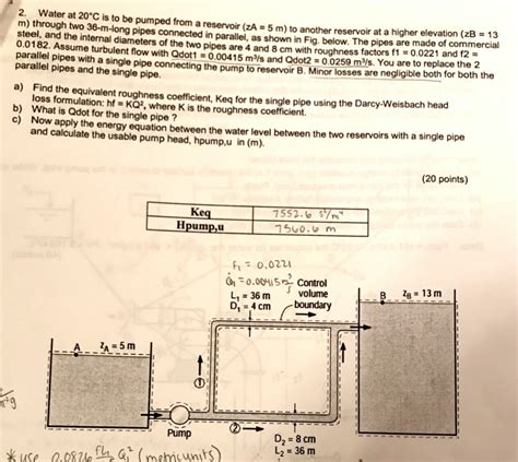 Solved 2 Water At 20°c Is To Be Pumped From A Reservoir Za