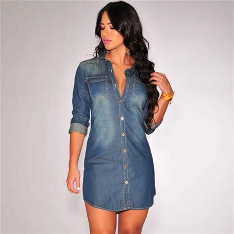 Denim Blue Jeans Dress Work Office Wear Retro Casual Style Winter