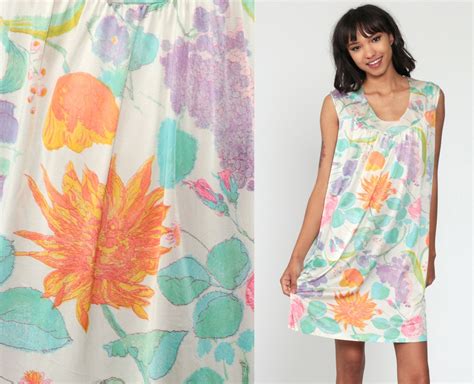 Floral Nightgown Lingerie S Slip Dress Mini Short Nightie Hippie Boho Lingerie Vintage S