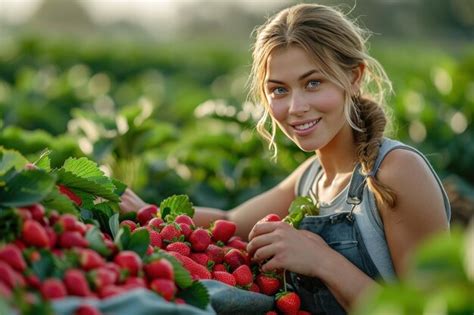 Premium Photo Woman Farm Worker Hand Harvesting Red Ripe Strawberry