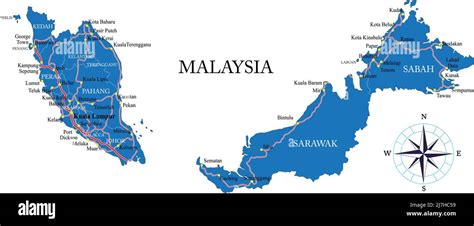 Highly Detailed Vector Map Of Malaysia With Administrative Regions