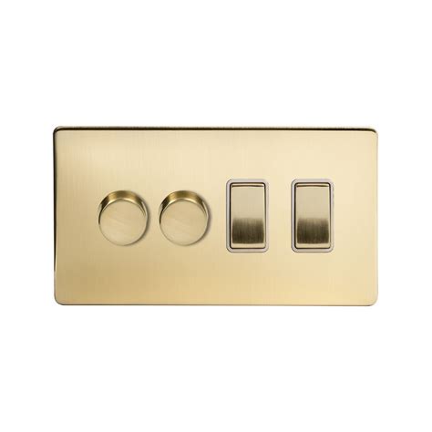 Brushed Brass 4 Gang Switch With 2 Dimmers 2x150w Led Dimmer 2x20a Switch Elesi