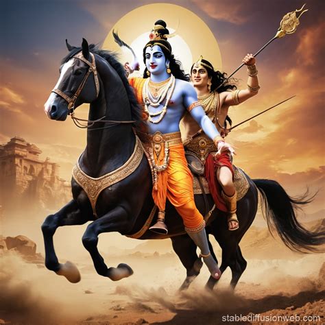 lord krishna  arjuna   fight scene  mahabharata  horses