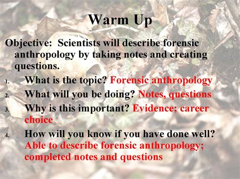 Warm Up Objective Scientists Will Describe Forensic Anthropology By