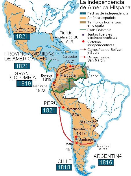 Independencia de América con España Historia de america Mapa