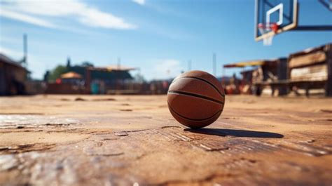 Premium AI Image Basketball Court And Basketball Ball Lying On The