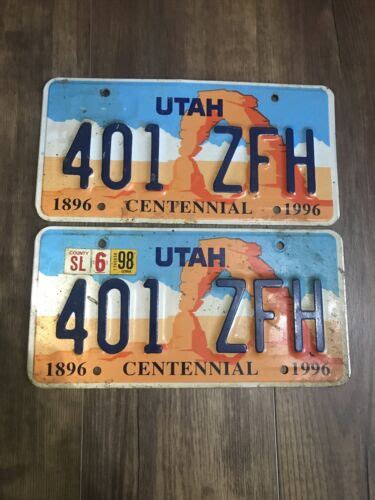 Vintage Utah License Plates Matching Pair Arch Centennial Salt Lake County Ebay