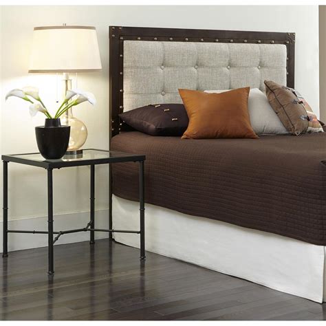 Fashion Bed Group Gotham King Size Metal Headboard With Dark Latte Upholstered Panel And Antique