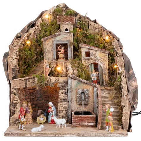 Presepe Illuminato Con Fontana X X H Completo Di Statue Landi