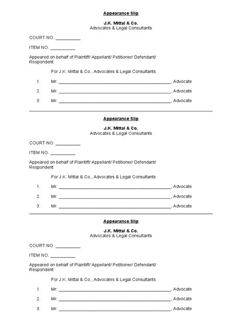 Appearance Slip in Court | PDF