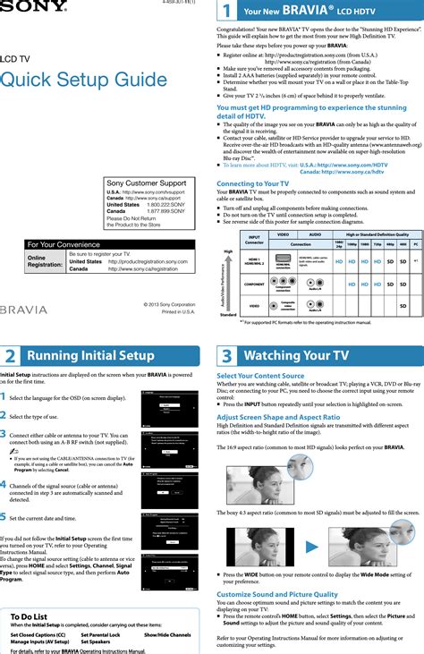 Sony KDL 32R400A 46R450A User Manual Quick Setup Guide R471A R450A