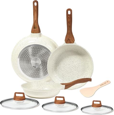 Eslite Life Nonstick Skillet Frying Pan Pfoa Free Cream Ceramic W Lid