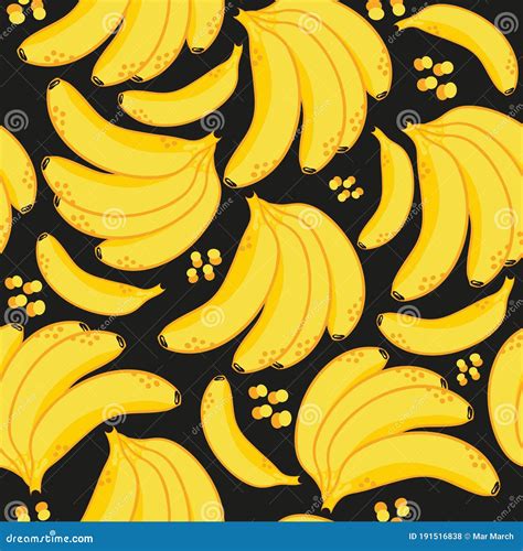 Vector Bananas Seamless Pattern Tropical Fruits Ripe Bananas Stock