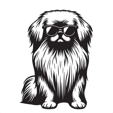 Pekinés blanco y negro Perro con gafas de sol Ilustración Vector | Vector Premium