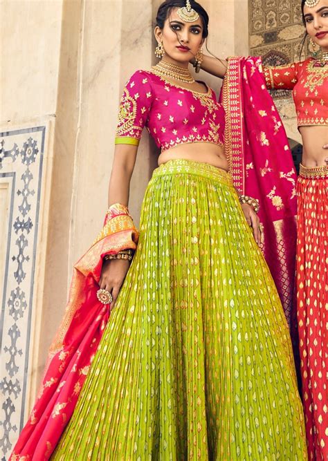 Lime Green Banarasi Lehenga Choli Online Shopping India Usa Uk Canada Sunasa