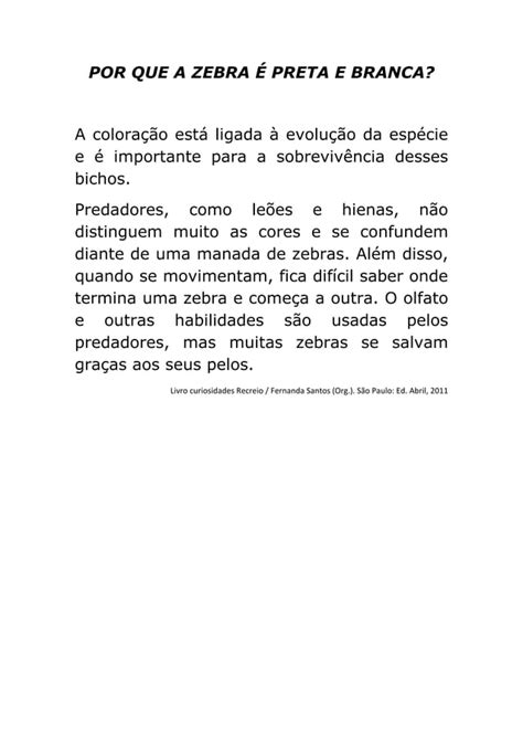 Por que a zebra é preta e branca PDF