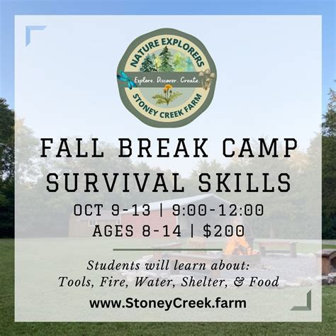 Fall Break Camp Wilderness Survival Skills Stoney Creek Farm