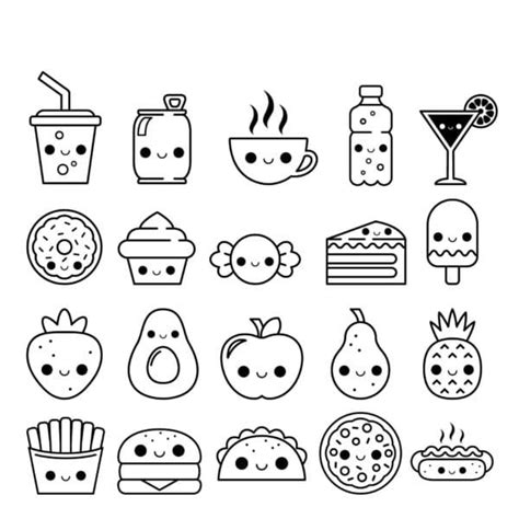 Comidas Fofas Para Colorir - Desenhos de Comidas Fofas Imprimível para Colorir e Imprimir - Colorir.Info