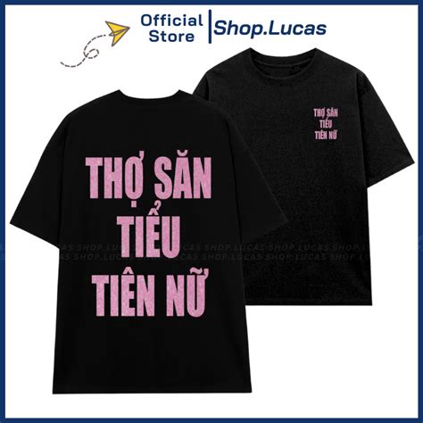 Áo Thun In Chữ Kim Tuyến THỢ SĂN TIỂU TIÊN NỮ Hài Hước Nam Nữ Unisex Cổ Tròn In Slogan Hot Trend