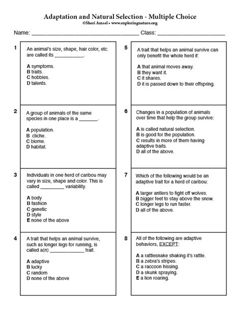 Adaptation And Natural Selection Multiple Choice