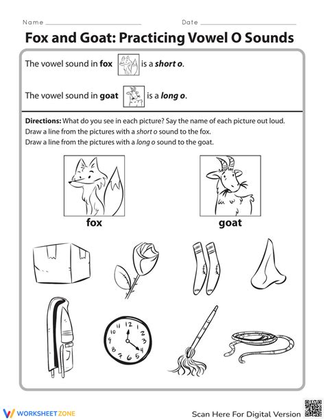 Fox And Goat Practicing Vowel O Sounds Worksheet