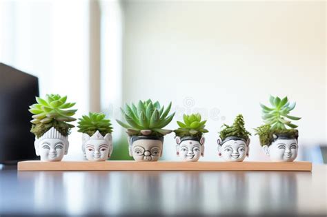 Row of Succulents on a Modern Office Desk Stock Image - Image of ...