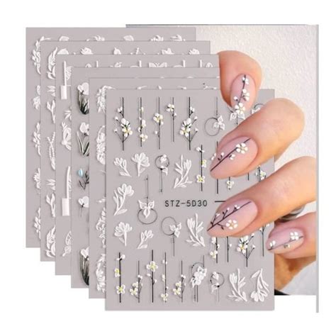 Stickers Ongles 6 Feuilles 5D Stickers Ongles Autocollants Stickers