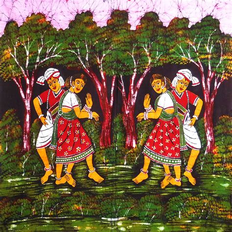 Indian Folk Dancers - Batik Painting on Cloth