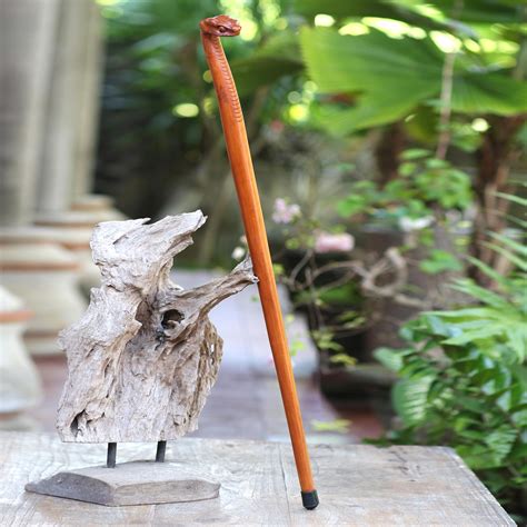 Hand Carved Mahogany Wood Snake Walking Stick Snake Head Novica