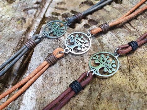 Tree Of Life Charm Leather Bracelet Leather Ts Leather Etsy