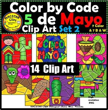 De Mayo Color By Code Clip Art Set Clipart Cinco De Mayo Images Mexico