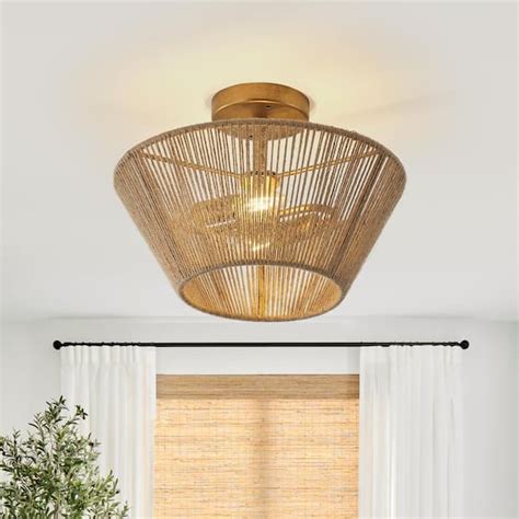 Matrix Decor 13 8 In 2 Light Bohemian Brown Woven Rope Caged Semi