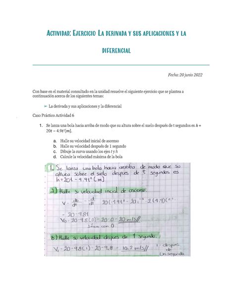 Actividad 4 Casos Practicos Calculo ACTIVIDAD EJERCICIO LA DERIVADA