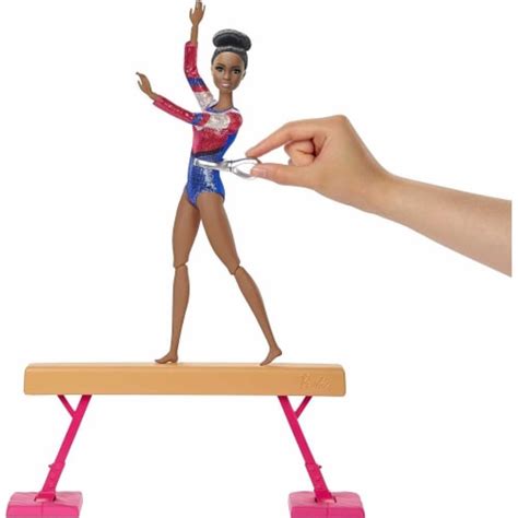 Barbie Gymnastics Playset Brunette Doll With Twirling Feature Balance Beam Accessories