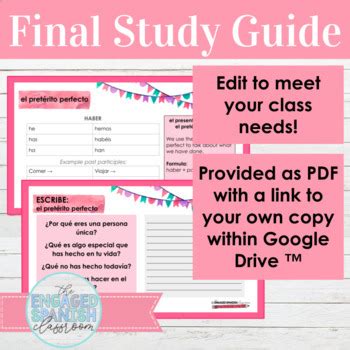 EDITABLE Spanish 3 Final Exam Study Guide Grammar Review Activities