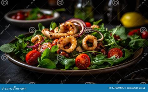 Freshness On A Plate Grilled Meat Salad And Cherry Tomatoes Generated