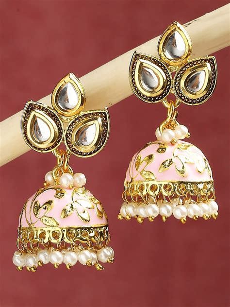 Buy Oomph Kundan Studded Meenakari Drop Earrings Earrings For Women