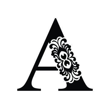 Letter A Vintage Black Flower Ornament Initial Letters Alphabet Logo