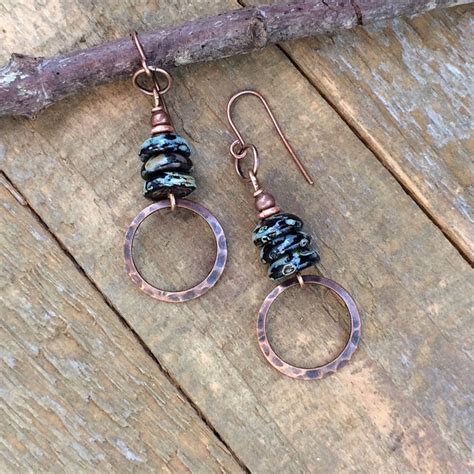 Bohemian Black Earrings Earthy Copper Earrings Copper Jewelry Black