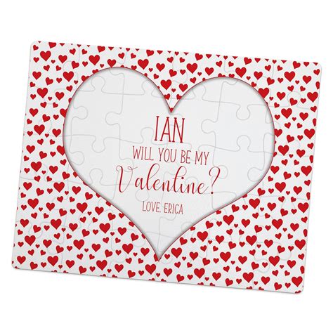 Personalized Will You Be My Valentine Puzzle Red Hearts